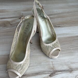 Guess Beige Lace Heels Women